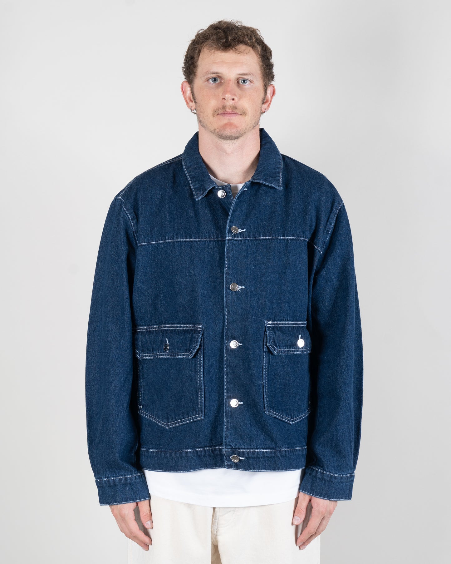 FULL BOTTON JACKET (RINSED DENIM)